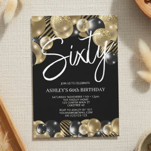 Modern Black and Gold 60th Birthday Invitation