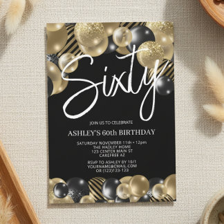 Modern Black and Gold 60th Birthday Invitation