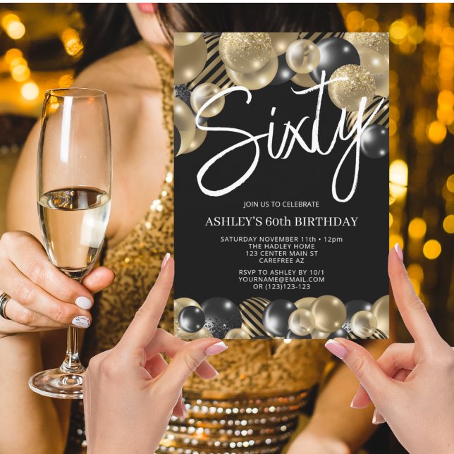 Modern Black and Gold 60th Birthday Invitation (Creator Uploaded)