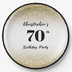 Modern Black and Gold 70th Birthday Party Custom  Paper Plate