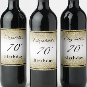 Modern Black and Gold 70th Birthday Party Custom Wine Label