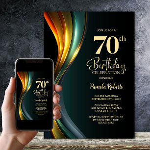 Modern Black and Gold 70th Birthday Party Invitation