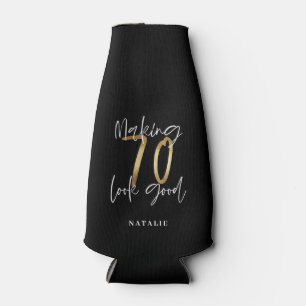 Modern black and gold 70th birthday stylish bottle cooler