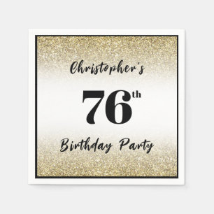 Modern Black and Gold 76th Birthday Party Custom Napkin