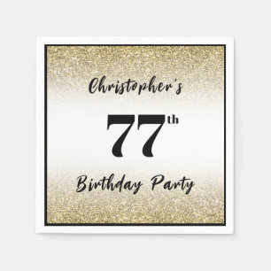 Modern Black and Gold 77th Birthday Party Custom Napkin