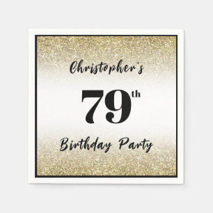 Modern Black and Gold 79th Birthday Party Custom Napkin