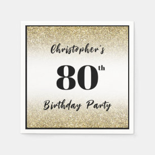 Modern Black and Gold 80th Birthday Party Custom Napkin