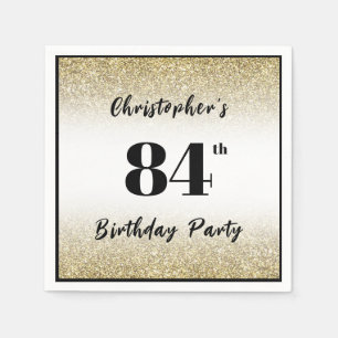 Modern Black and Gold 84th Birthday Party Custom Napkin