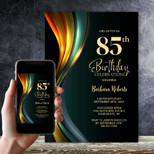 Modern Black and Gold 85th Birthday Party Invitation