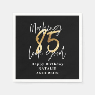 modern black and gold 85th birthday party  napkin
