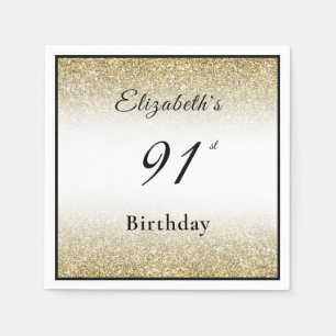 Modern Black and Gold 91st Birthday Party Custom Napkin