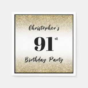 Modern Black and Gold 91st Birthday Party Custom Napkin