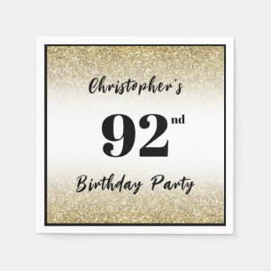 Modern Black and Gold 92nd Birthday Party Custom Napkin