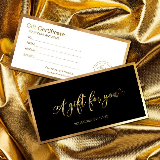 Modern Black And Gold Add Logo Gift Certificate (#goldcertificate #blackgoldcertificate #vouchercard #blackgoldvochercard #modergoldengiftcard #gift)