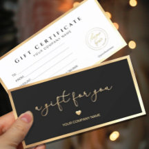 Modern Black And Gold Add Logo Gift Certificate