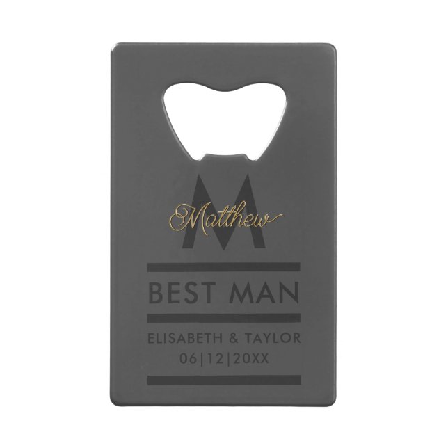 Modern Black and Gold Add Name & Monogram Best Man (Front)