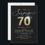 Modern black and gold adult surprise 70th birthday invitation<br><div class="desc">Modern Shhh, it's a surprise 70th birthday party invitation features stylish script and faux gold glitter number 70 and your party details on black background colour, simple and elegant, great surprise adult milestone birthday invitation for men and women. the black background colour can be changed to any colour of your...</div>