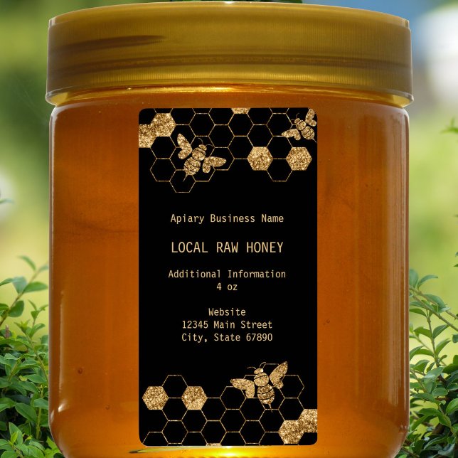 Modern Black and Gold Apiary Honey Jar Label (Creator Uploaded)