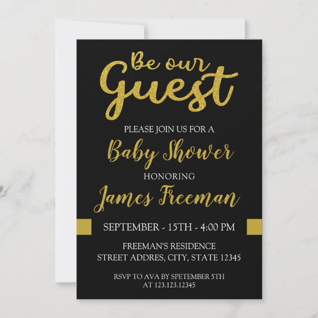 Modern Black and Gold Baby Shower Invitation (Front)