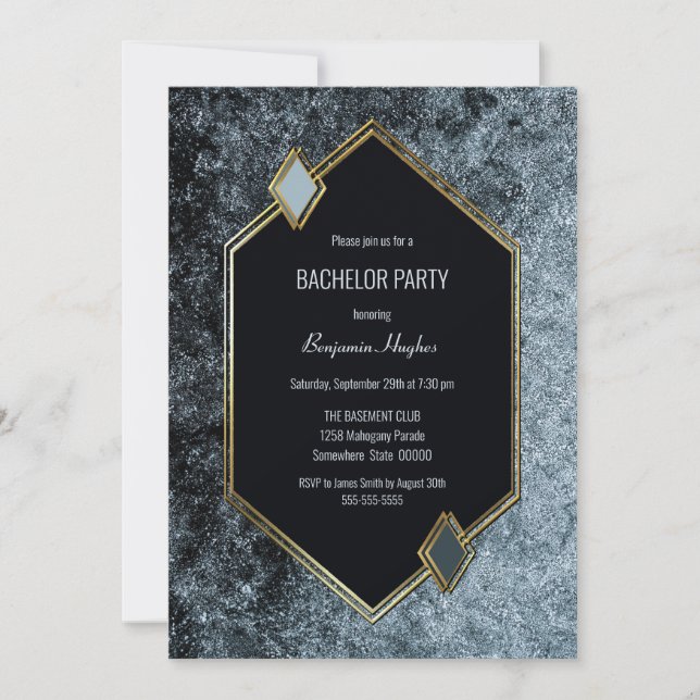Modern Black and Gold Bachelor Party Invitation (Front)