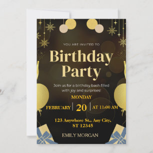 Modern Black and Gold balloon invitation birthday 
