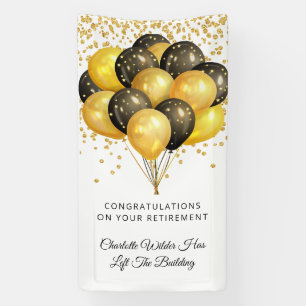 Modern Black And Gold Balloons Confetti Retirement Banner