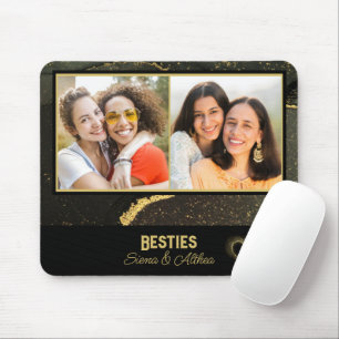 Modern Black and Gold  Best Friend Photo  Mouse Mat
