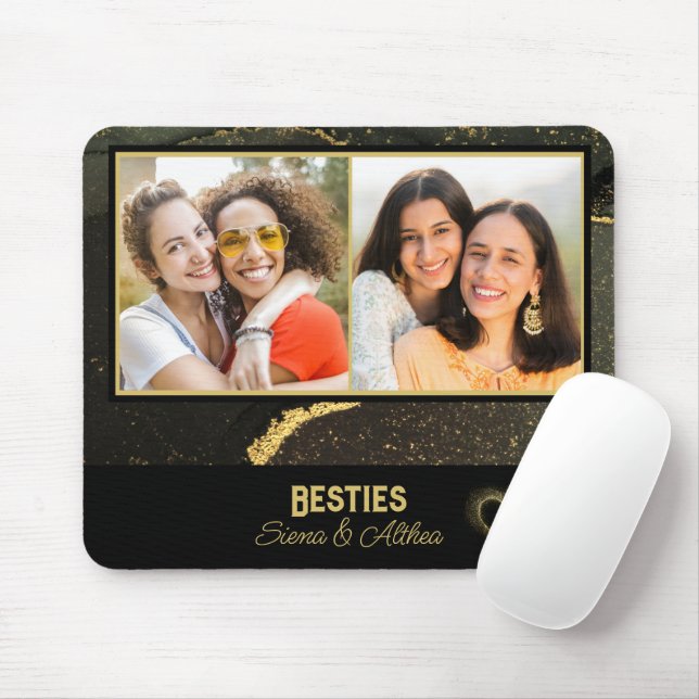 Modern Black and Gold  Best Friend Photo  Mouse Mat (With Mouse)