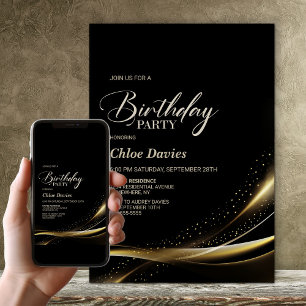 Modern Black and Gold Birthday Party Invitation