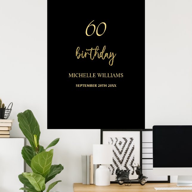 Modern Black and Gold Birthday Party Poster (Home Office)