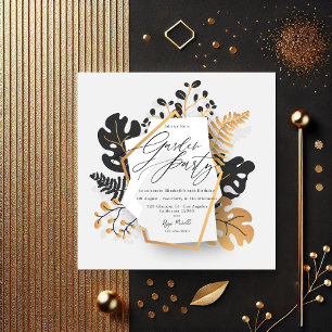 Modern Black and Gold Botanical Garden Party Invitation