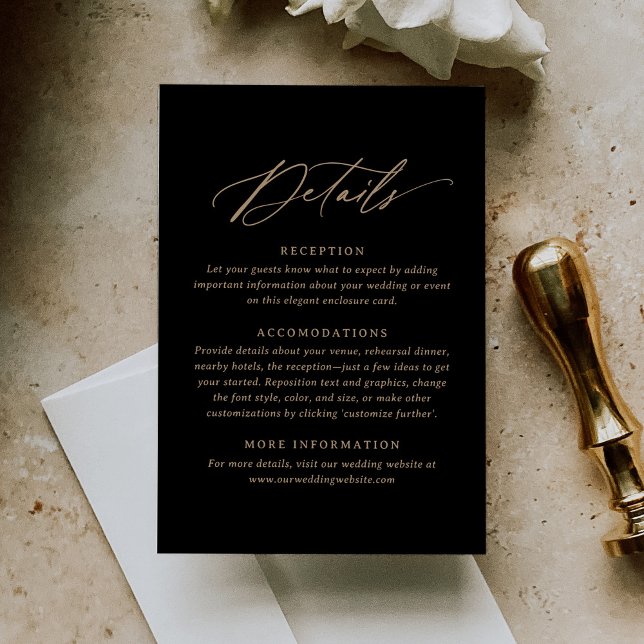 Modern Black and Gold Calligraphy Wedding Details RSVP Card (Creator Uploaded)