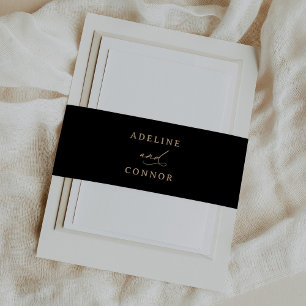 Modern Black and Gold Calligraphy Wedding Invitation Belly Band