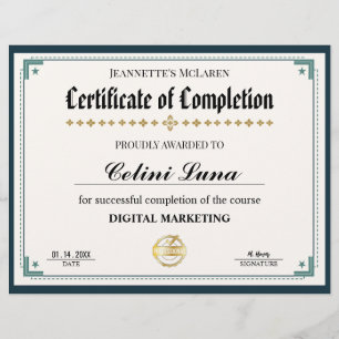 Modern Black and Gold Certificate of Completion