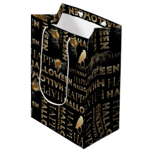 Modern Black And Gold Chic Adult Halloween Medium Gift Bag