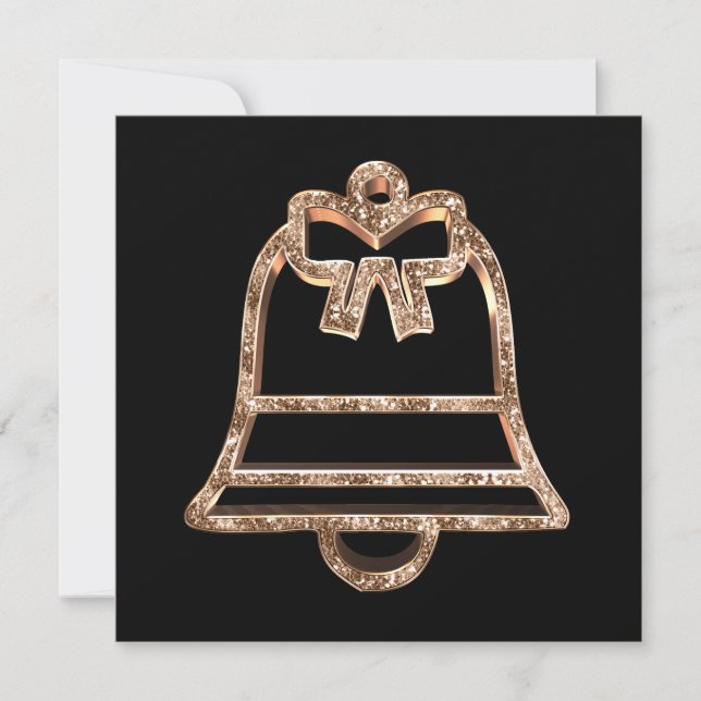 Modern Black and Gold Christmas Bell Jingle Bell Holiday Card (Front)