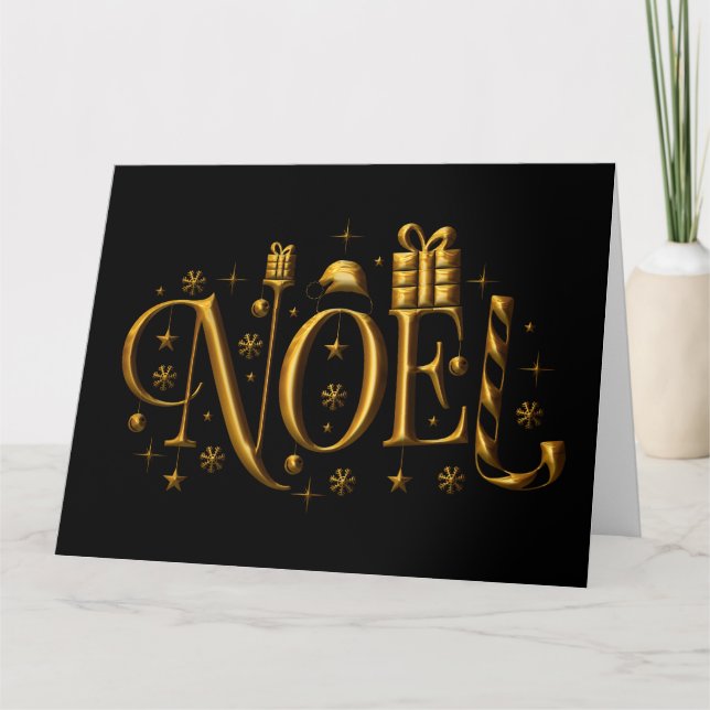 Modern Black and Gold Christmas Card (Front)