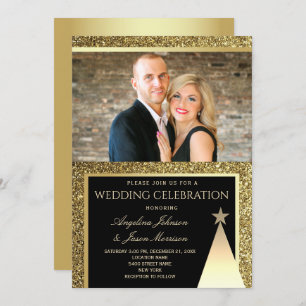 Modern Black and Gold Christmas Wedding Invitation