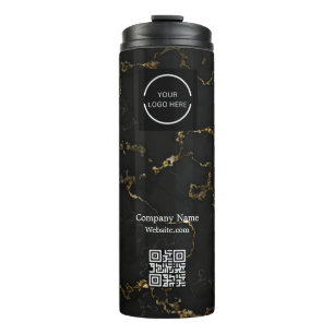 Modern Black and Gold Company logo & QR Code Thermal Tumbler