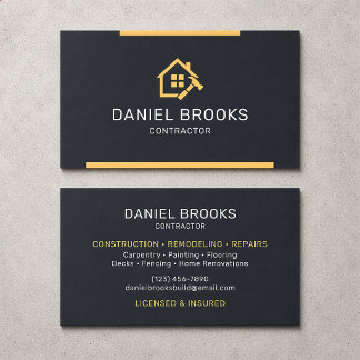 Modern Black and Gold Contractor Business Card