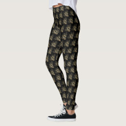 Modern Black and Gold Cute Little Bee Pattern Leggings