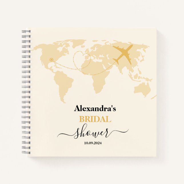Modern Black and Gold Destination Passport Bridal Notebook (Front)