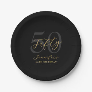 Modern Black and Gold Elegant 50th Birthday Paper Plate