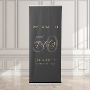 Modern Black and Gold Elegant 50th Birthday Retractable Banner