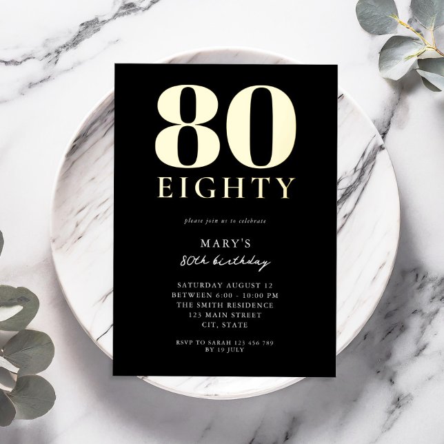 Modern Black and Gold Elegant 80th Birthday (Creator Uploaded)