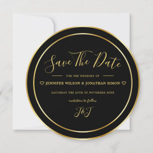 Modern Black and Gold Elegant Simple Round Save The Date