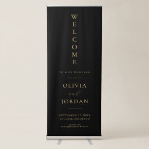 Modern Black and Gold Elegant Wedding Welcome Retractable Banner