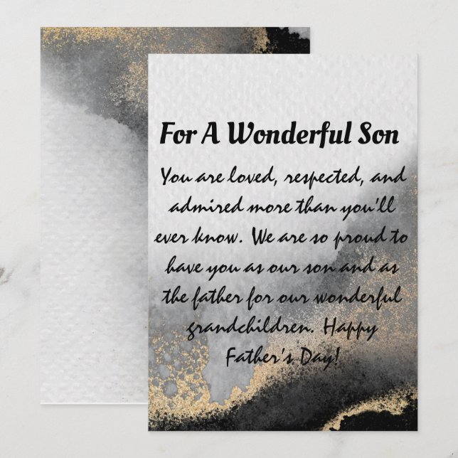 Modern Black and Gold Fathers Day For Son Holiday Card (Front/Back)