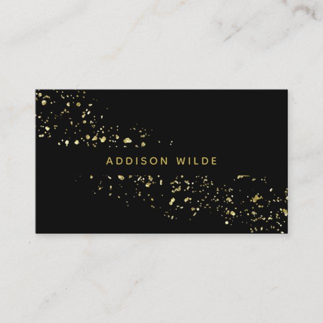 Modern Black And Gold Flakes Chic Stylish Business Card (Front)