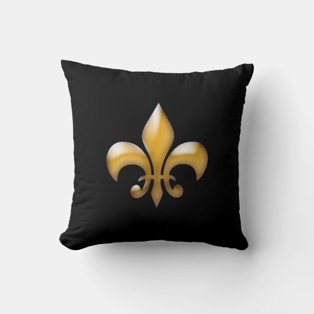 Modern Black and Gold Fleur de Lis Pillow (Front)